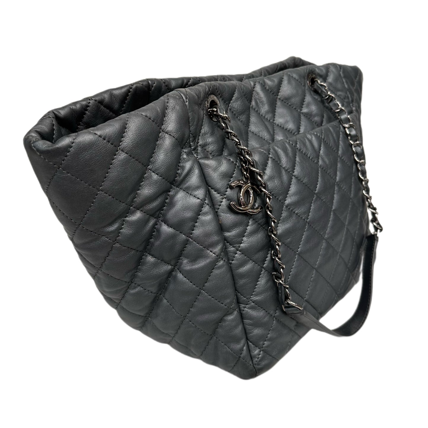 CHANEL Gray Lambskin Quilted Weekend Tote