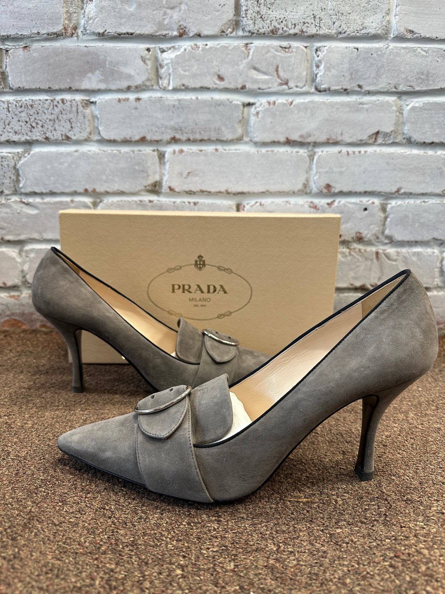 Prada Suede Buckle Pumps