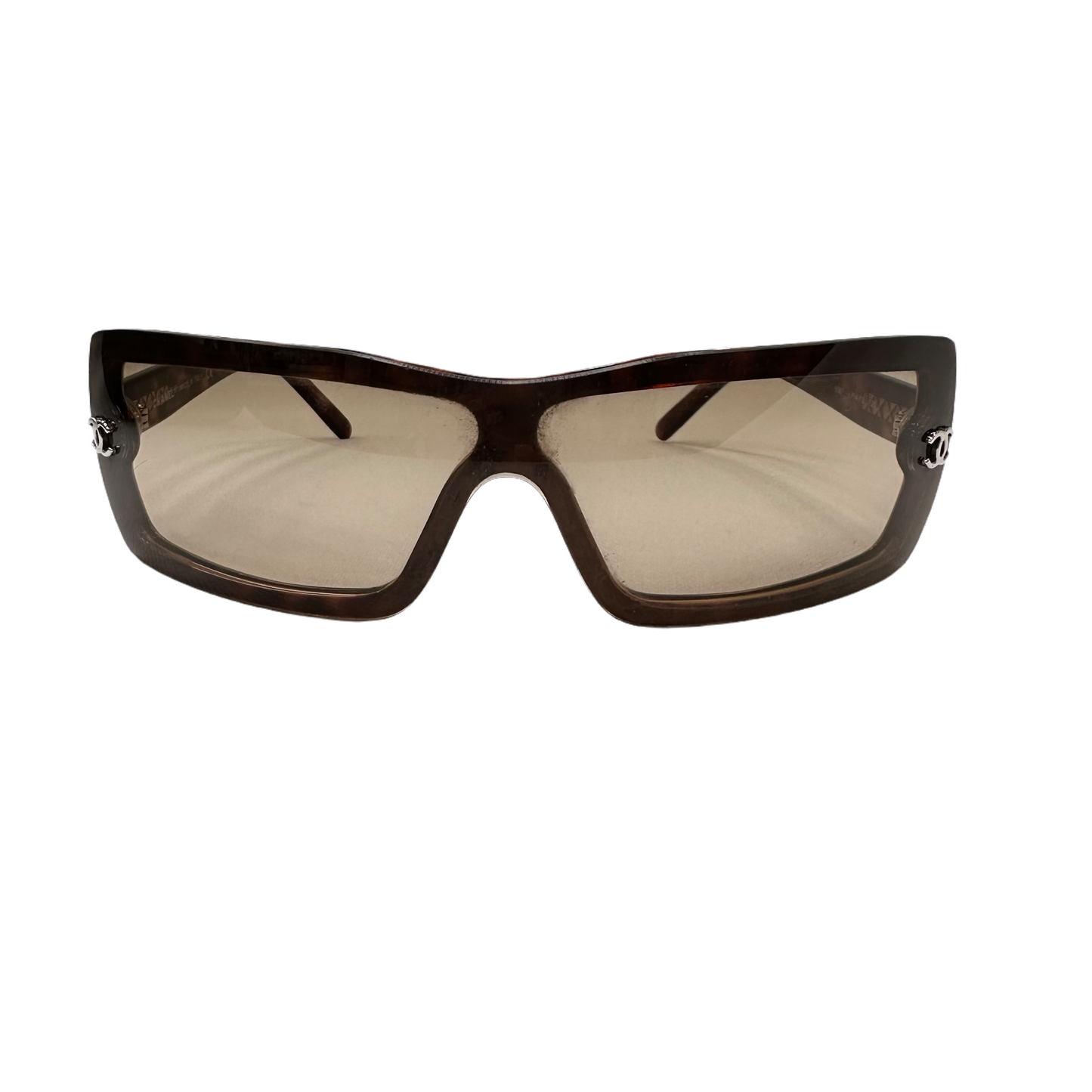 CHANEL Brown Tortoise Rectangular Sunglasses