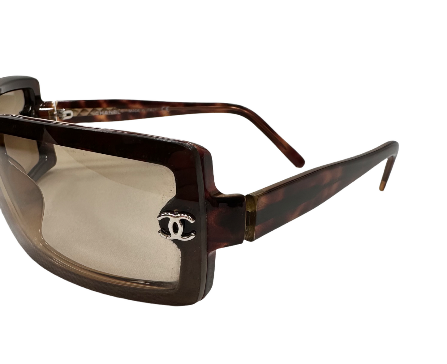 CHANEL Brown Tortoise Rectangular Sunglasses