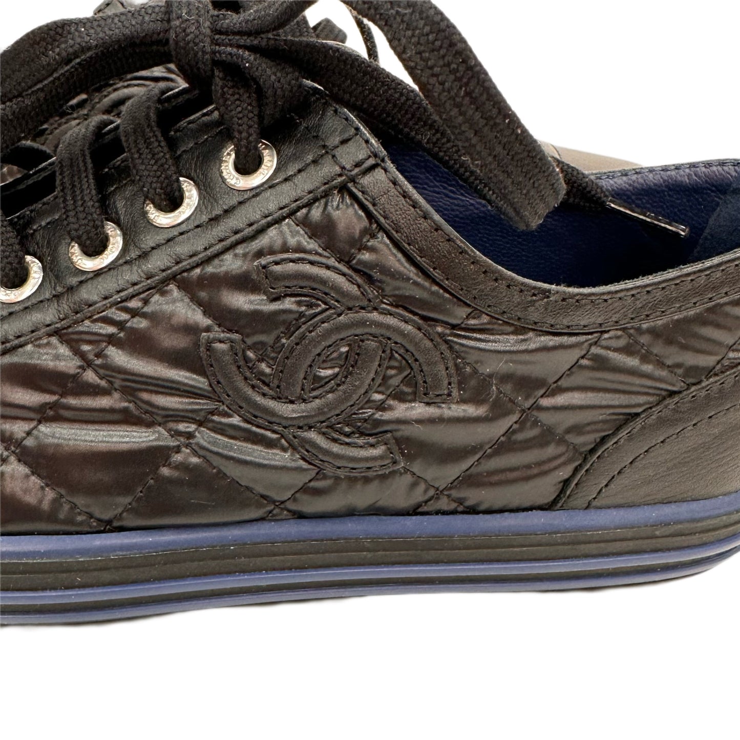 CHANEL Quilted Sneakers Size 35.5 Black