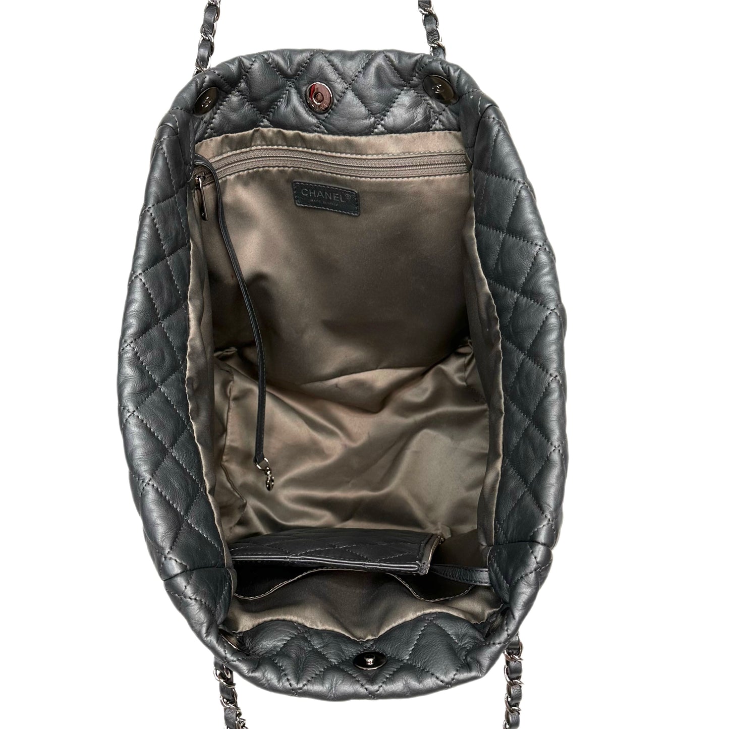 CHANEL Gray Lambskin Quilted Weekend Tote