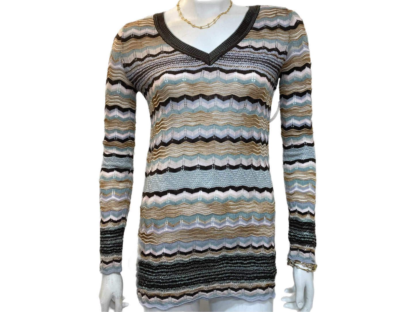 MISSONI V-Neck Knit Sweater Multi-Color Size Small