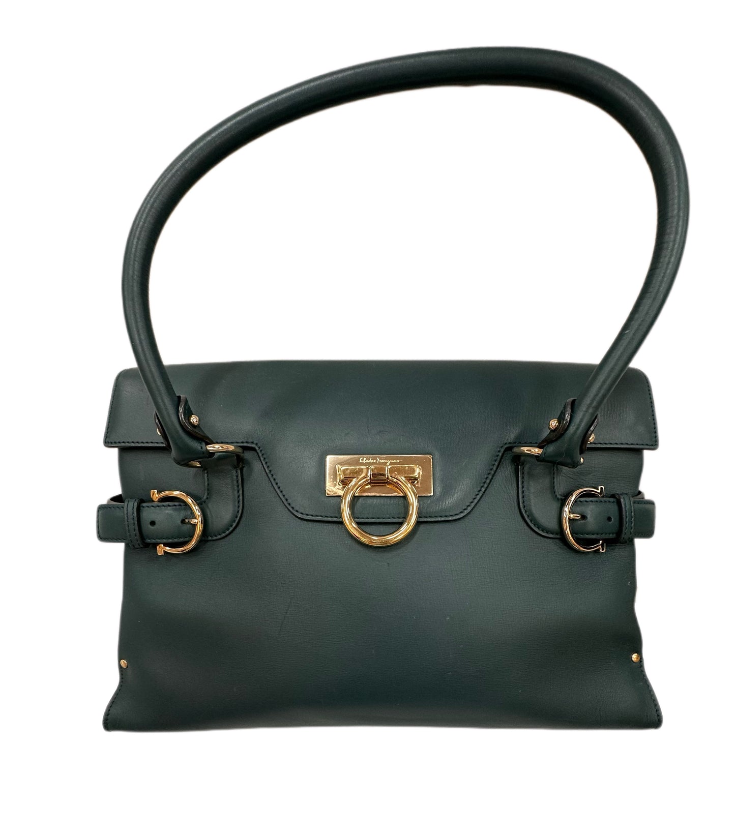 SALVATORE FERRAGAMO Green Gancini Buckle Bag