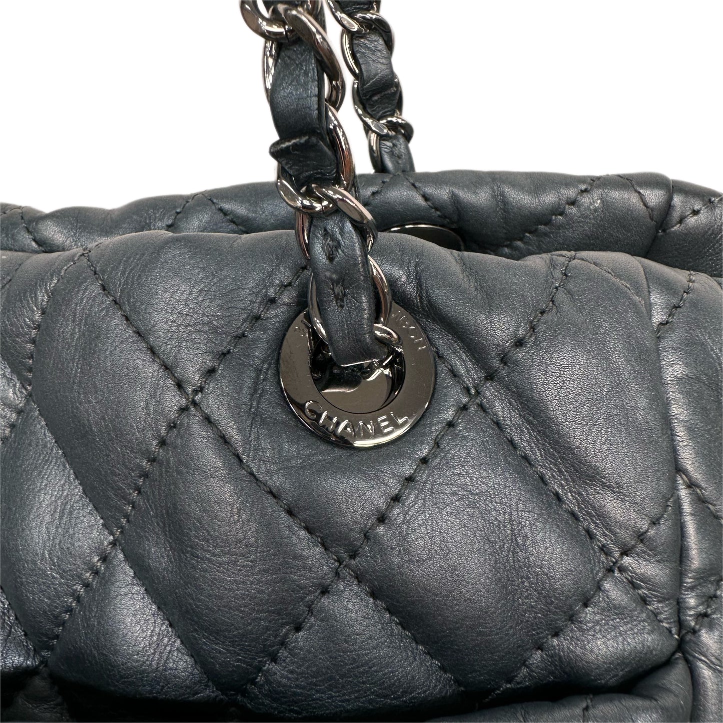 CHANEL Gray Lambskin Quilted Weekend Tote