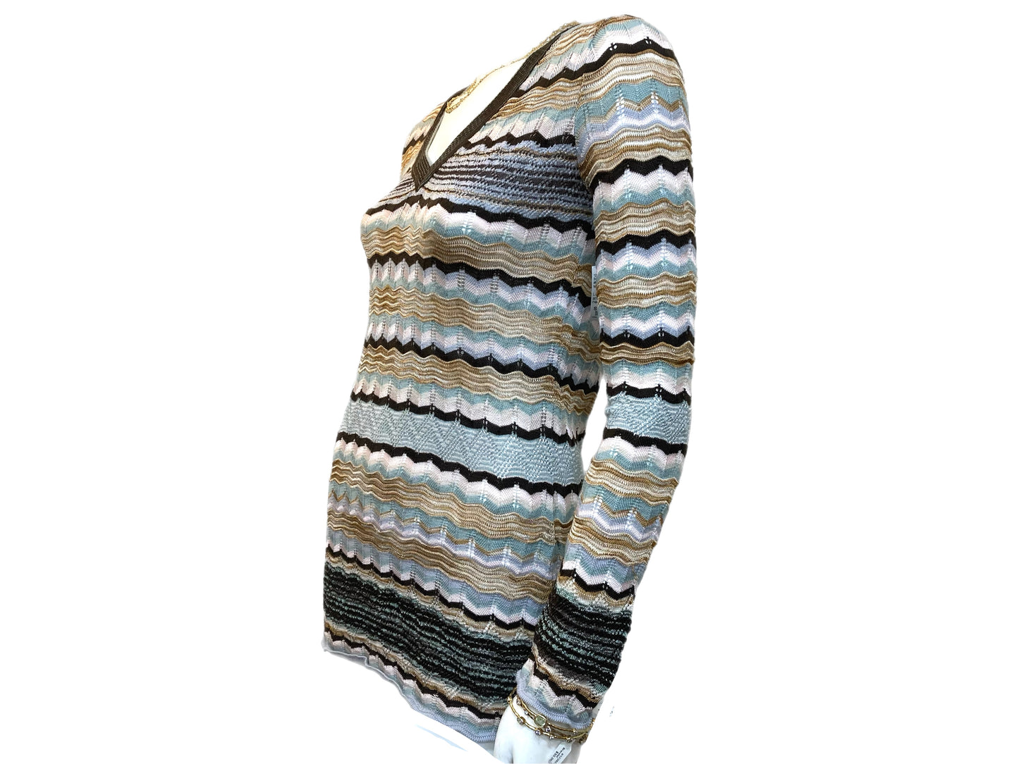 MISSONI V-Neck Knit Sweater Multi-Color Size Small