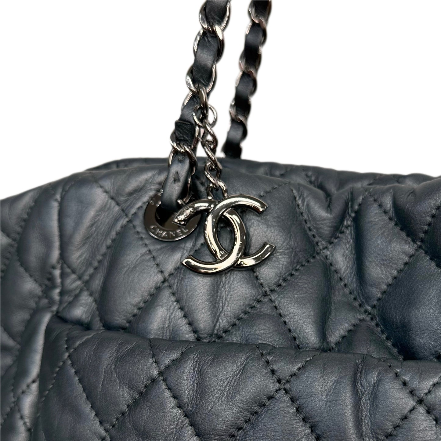 CHANEL Gray Lambskin Quilted Weekend Tote