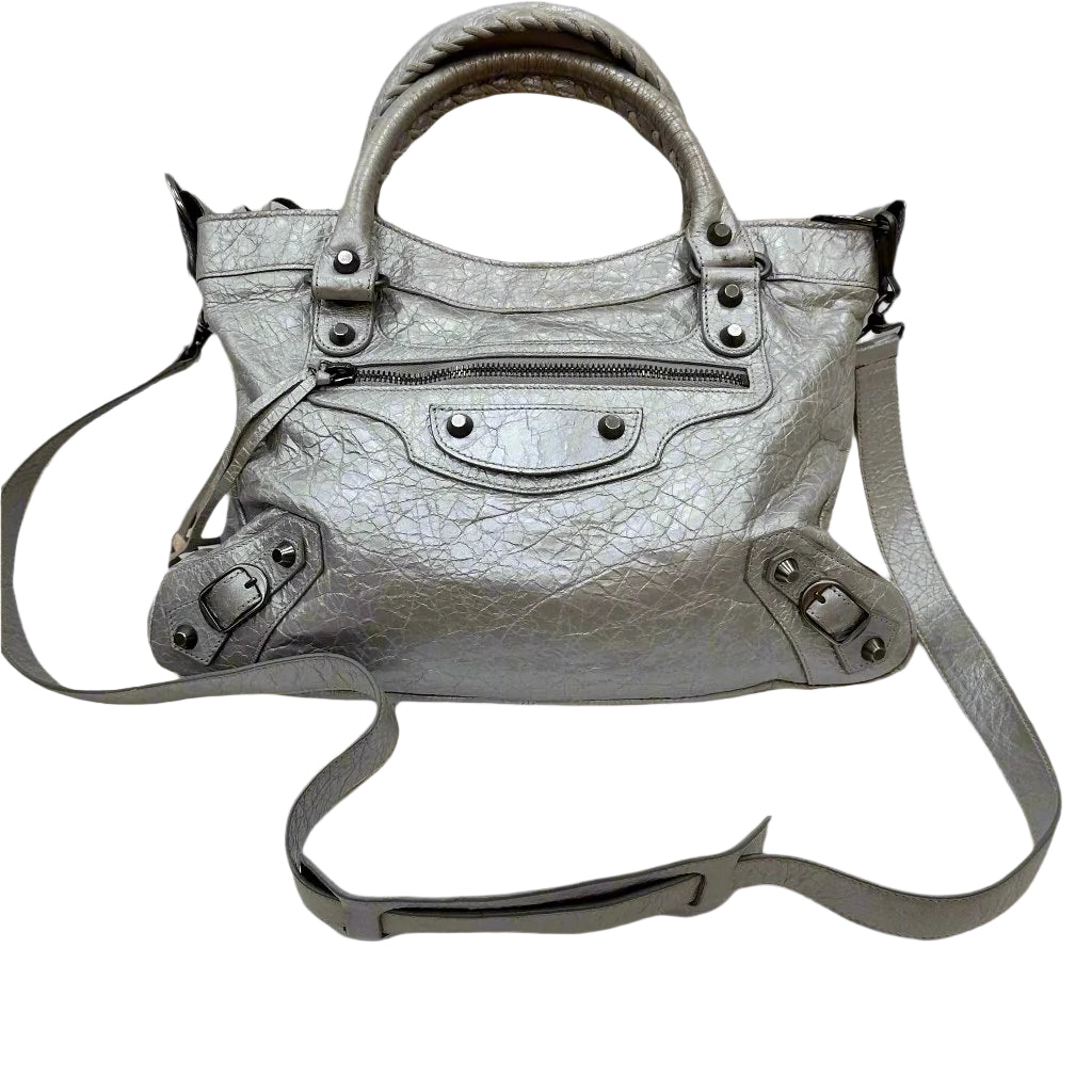 BALENCIAGA Silver Leather Small Moto Bag