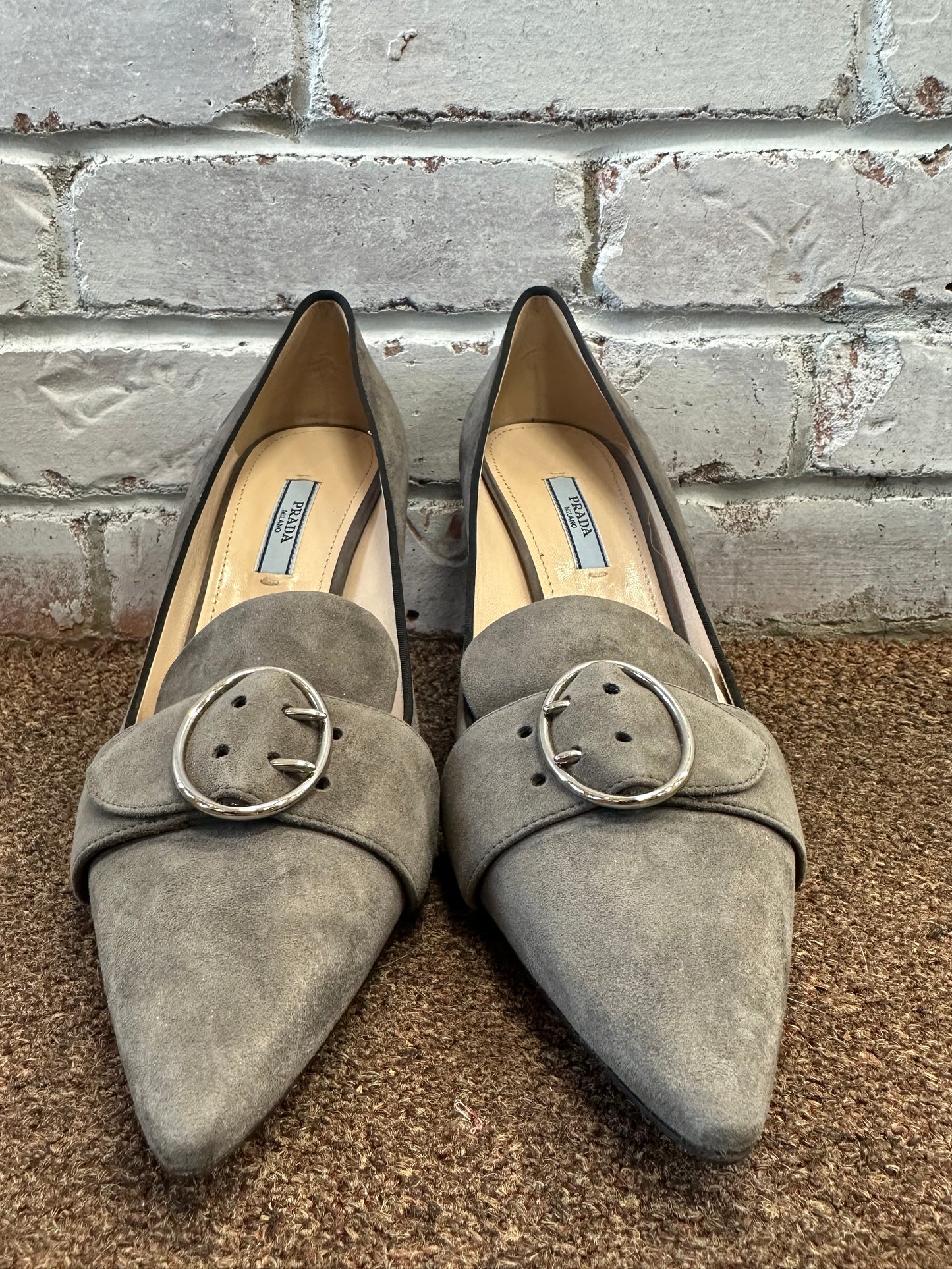 Prada Suede Buckle Pumps