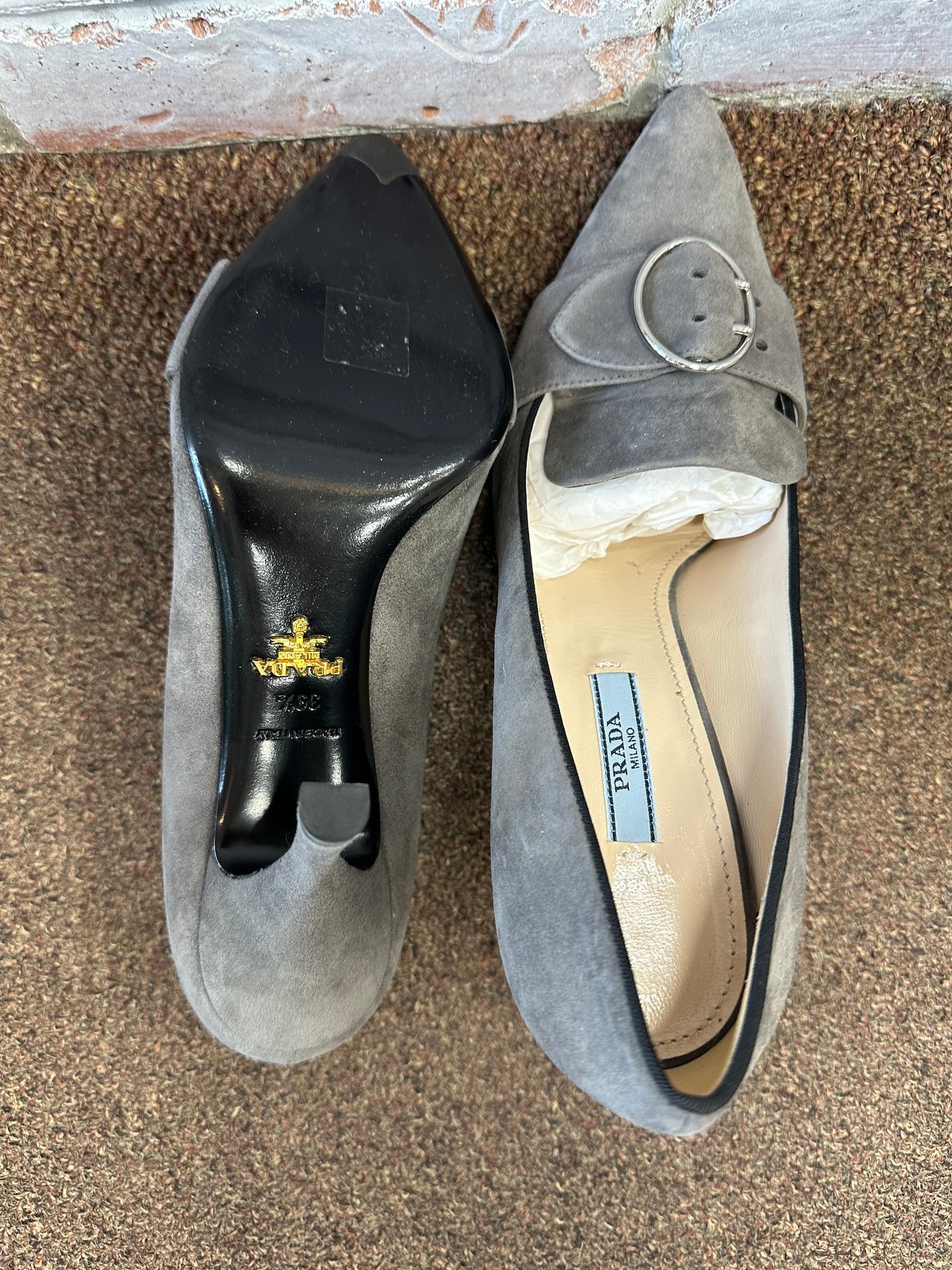 Prada Suede Buckle Pumps