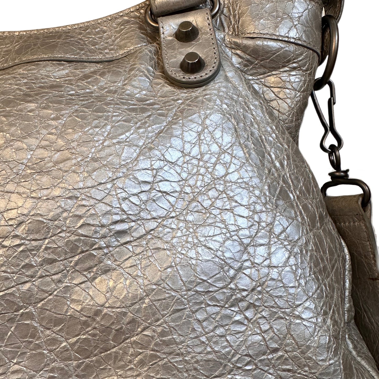 BALENCIAGA Silver Leather Small Moto Bag