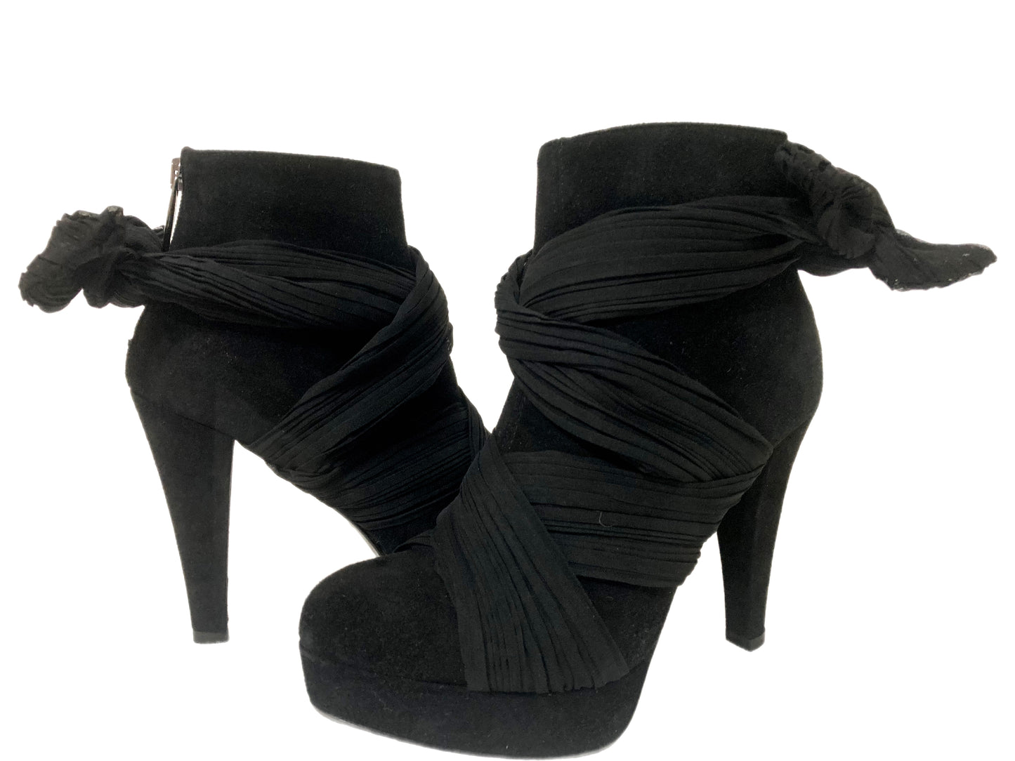 LORIBLU Suede and Silk Platform Booties Size 35 Black