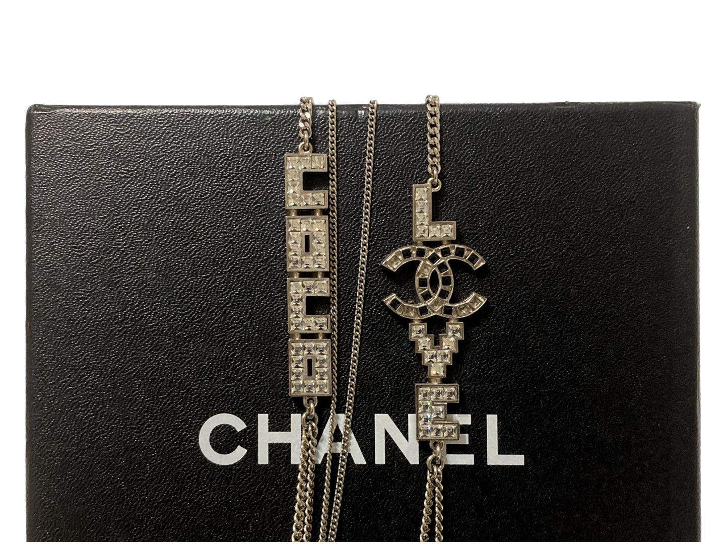CHANEL Silver Toned Love Coco Tiered Necklace