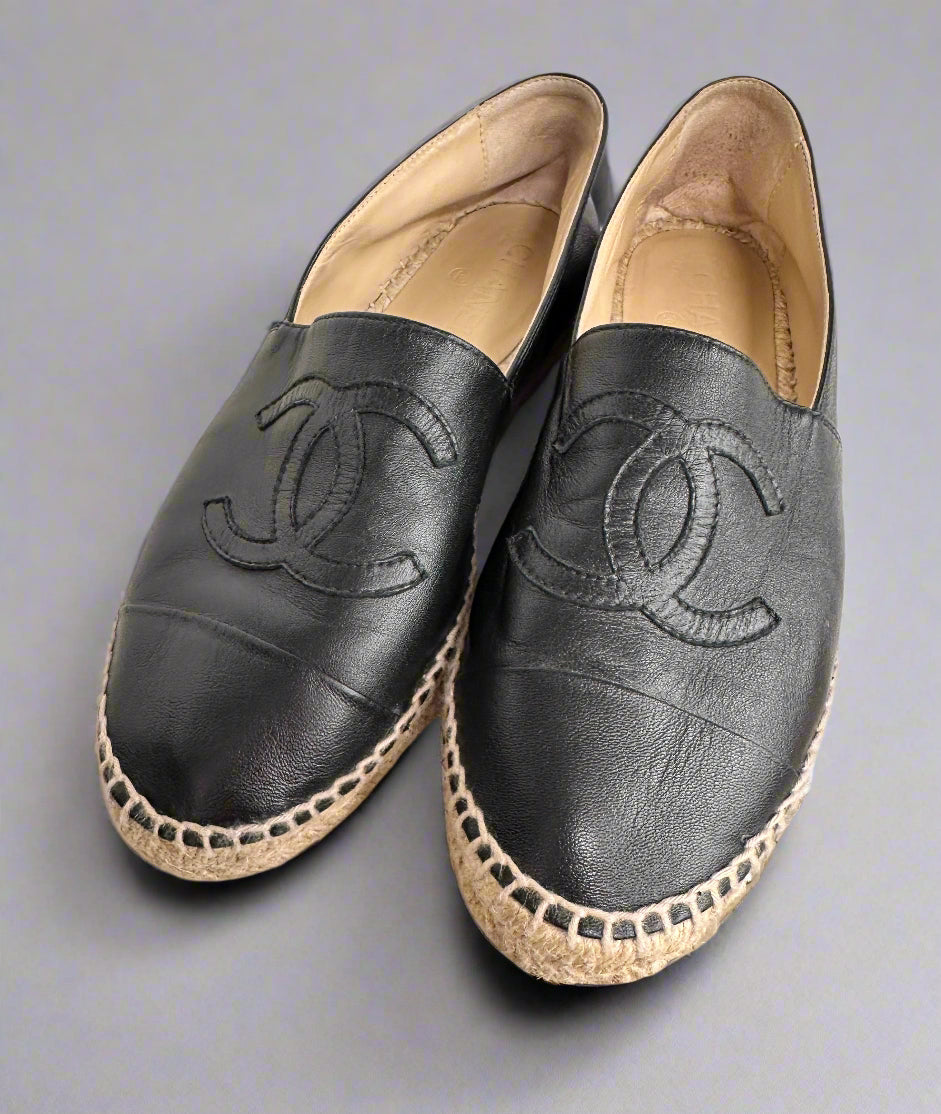 CHANEL Leather Espadrille Flats