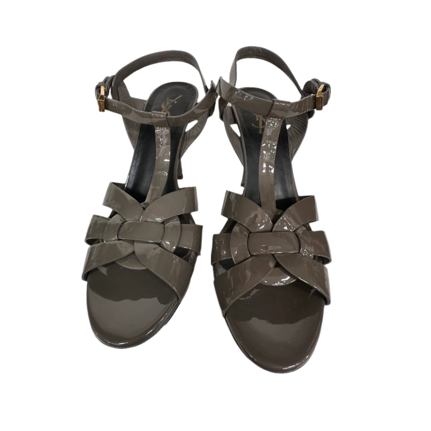 YSL Gray Patent Leather Tribute Sandal