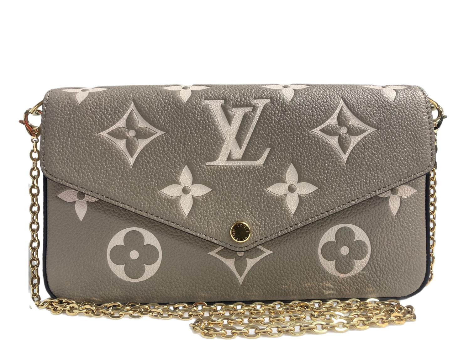 LOUIS VUITTON Monogram Empreinte Felicie Tourterelle Pochette Taupe