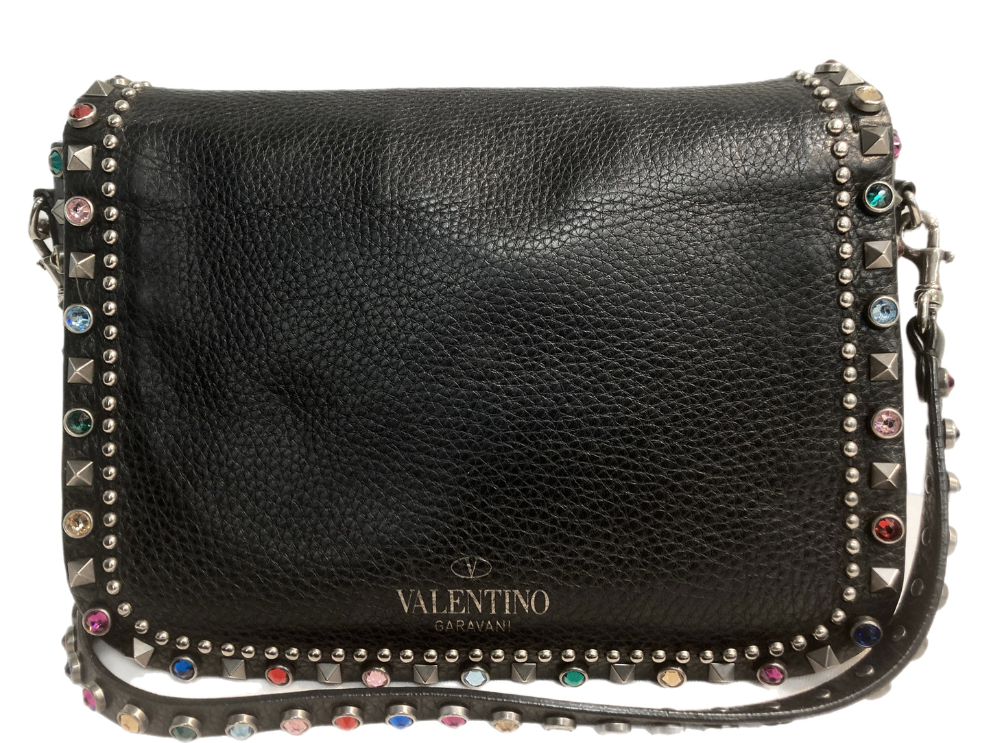 VALENTINO Leather Rockstud Saddle Bag Black