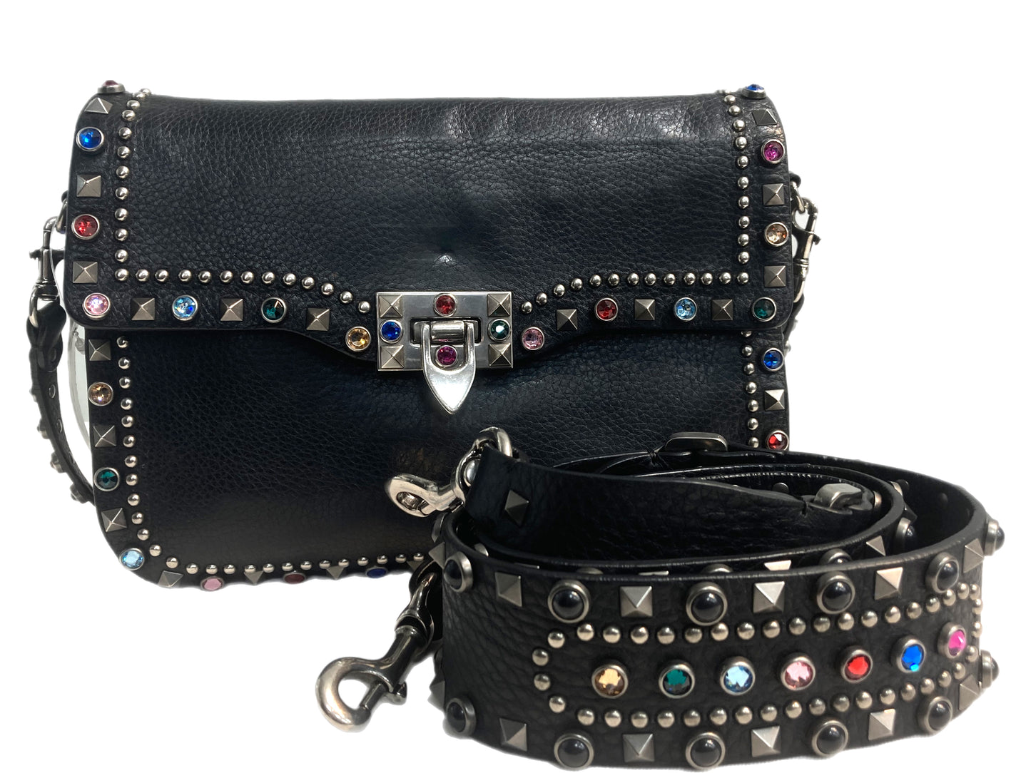 VALENTINO Leather Rockstud Saddle Bag Black