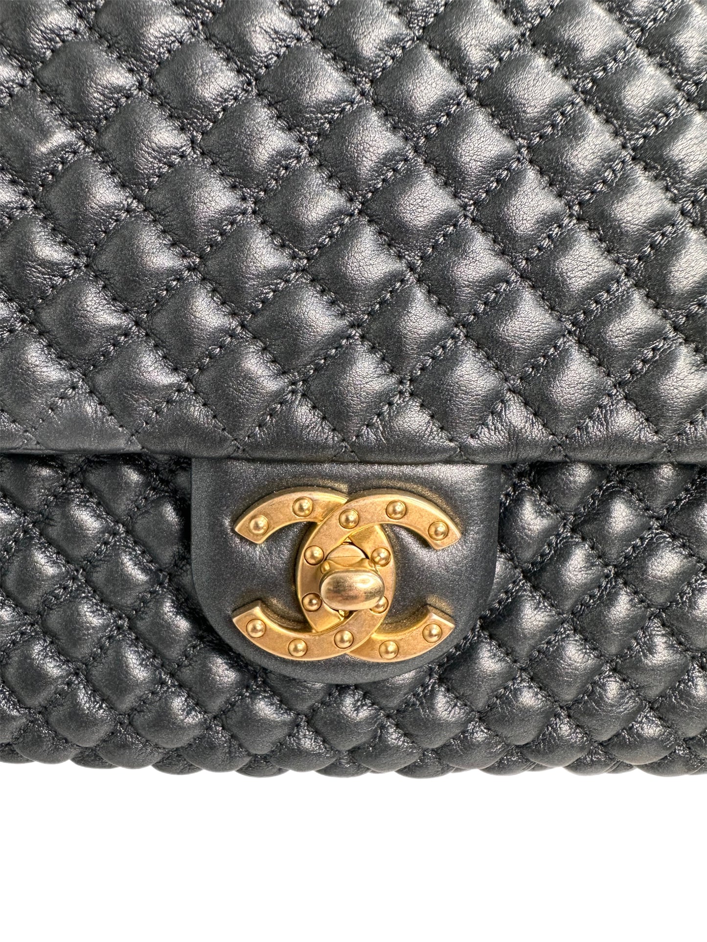 CHANEL Leather Timeless Classic Handbag Dark Gray