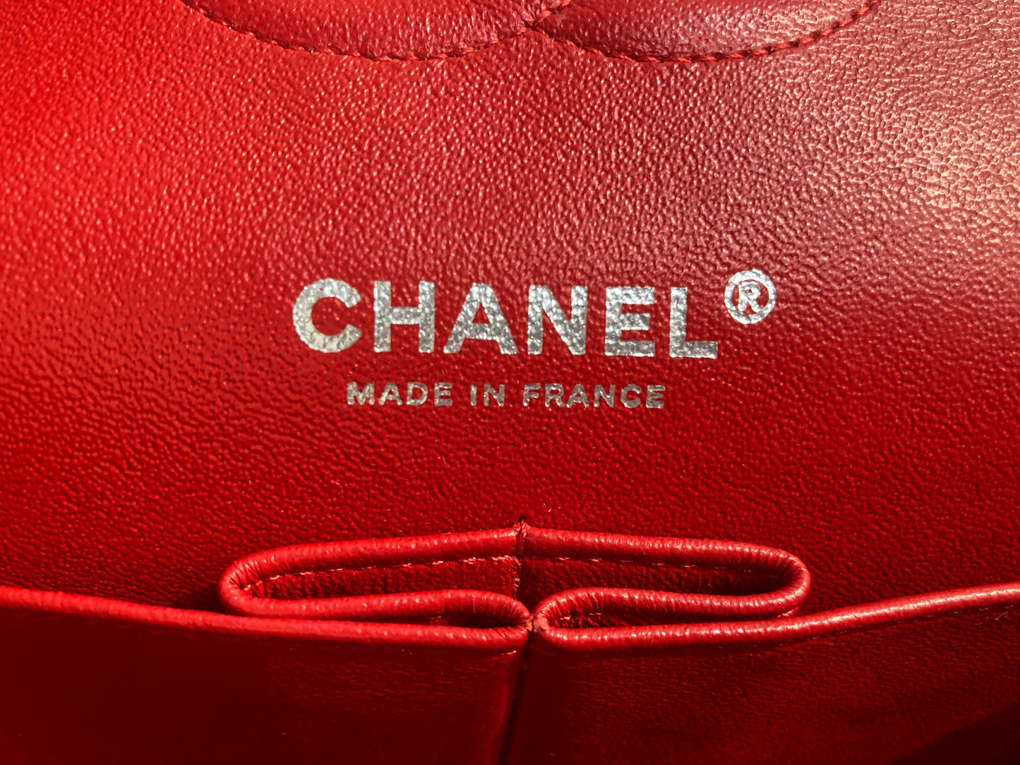 CHANEL Lambskin Leather Medium Double Flap Bag Red
