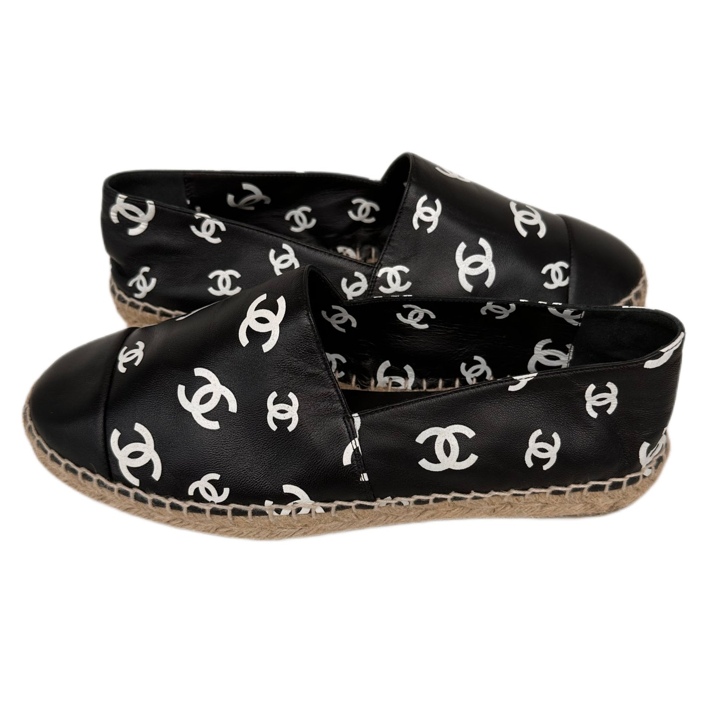 CHANEL Leather Interlocking CC Espadrilles Black Size 39