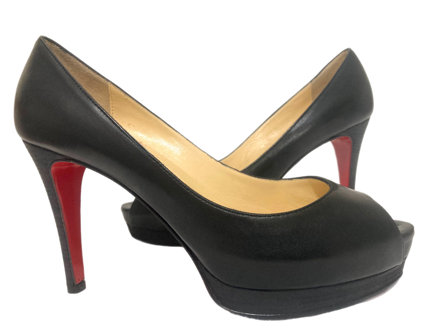 CHRISTIAN LOUBOUTIN Leather Peep Toe Pumps Black Size 35