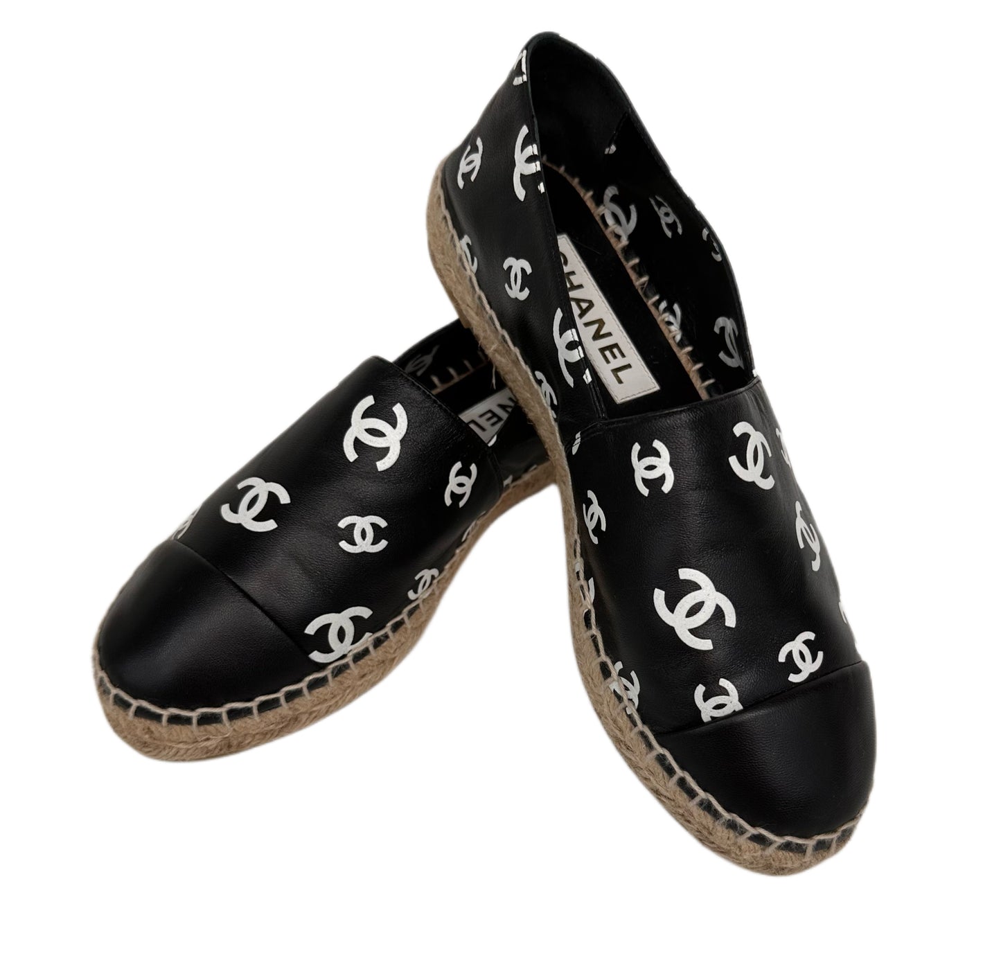 CHANEL Leather Interlocking CC Espadrilles Black Size 39