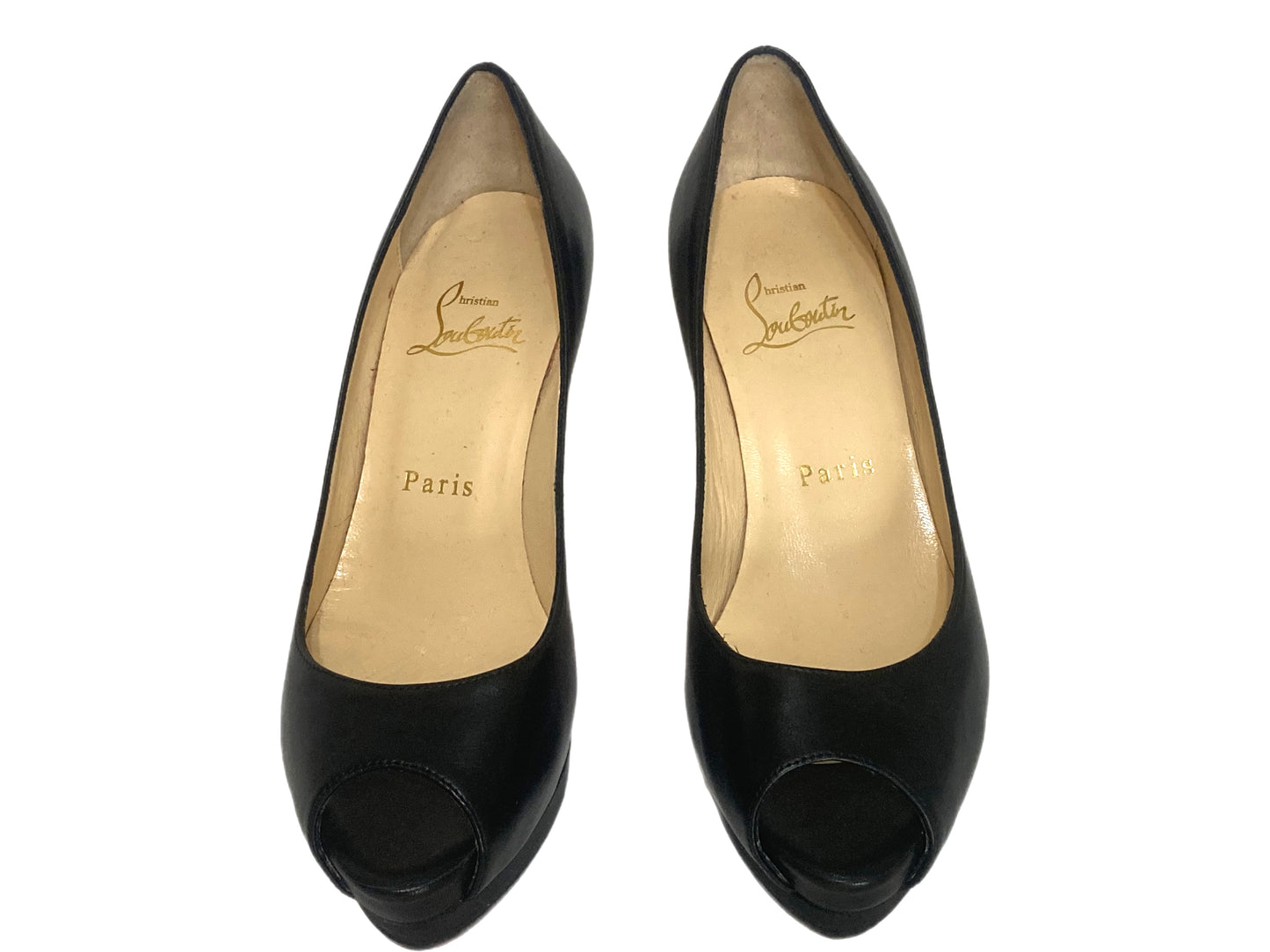 CHRISTIAN LOUBOUTIN Leather Peep Toe Pumps Black Size 35