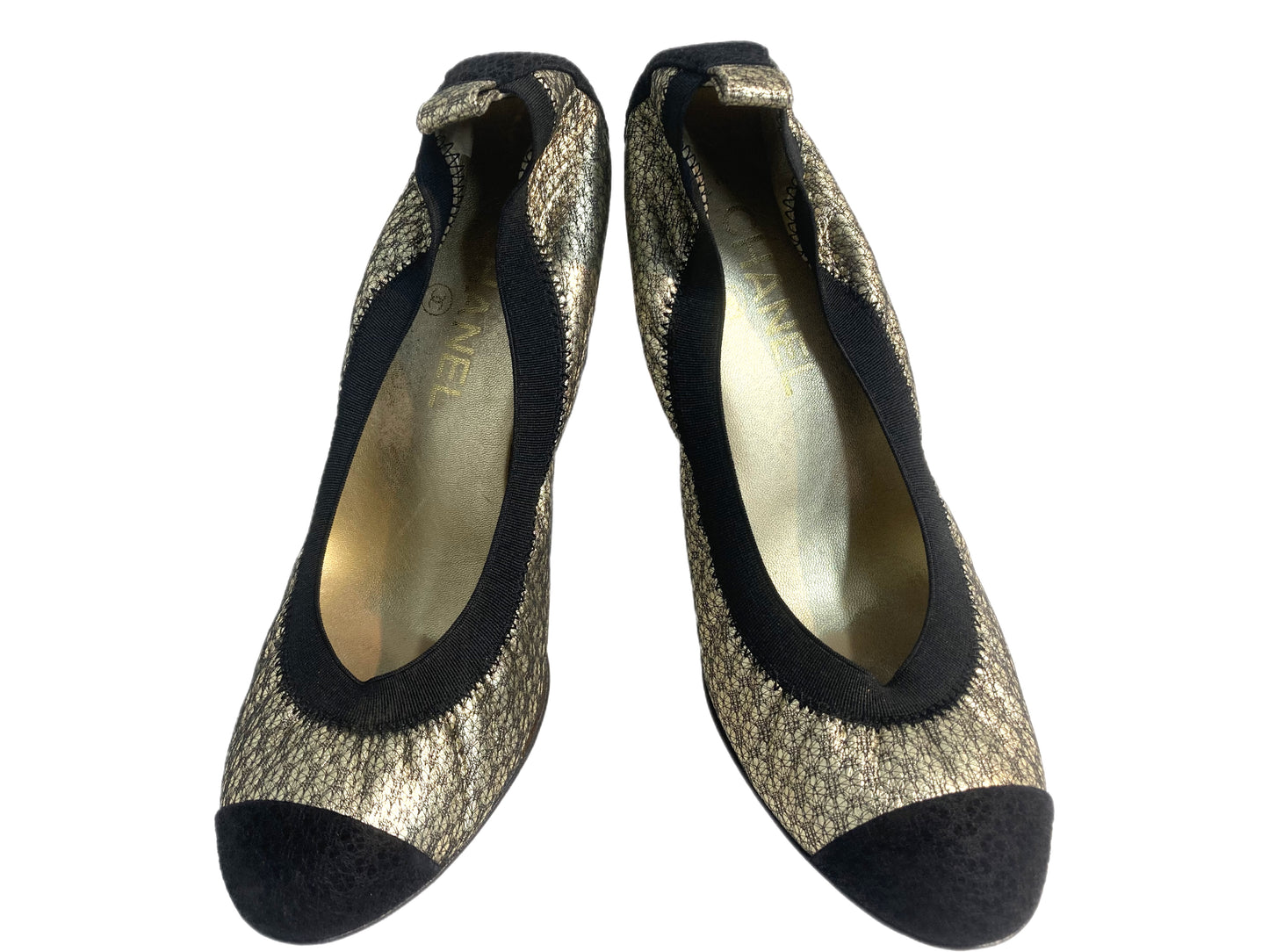 CHANEL Double CC Pumps Gold / Black Size 38.5