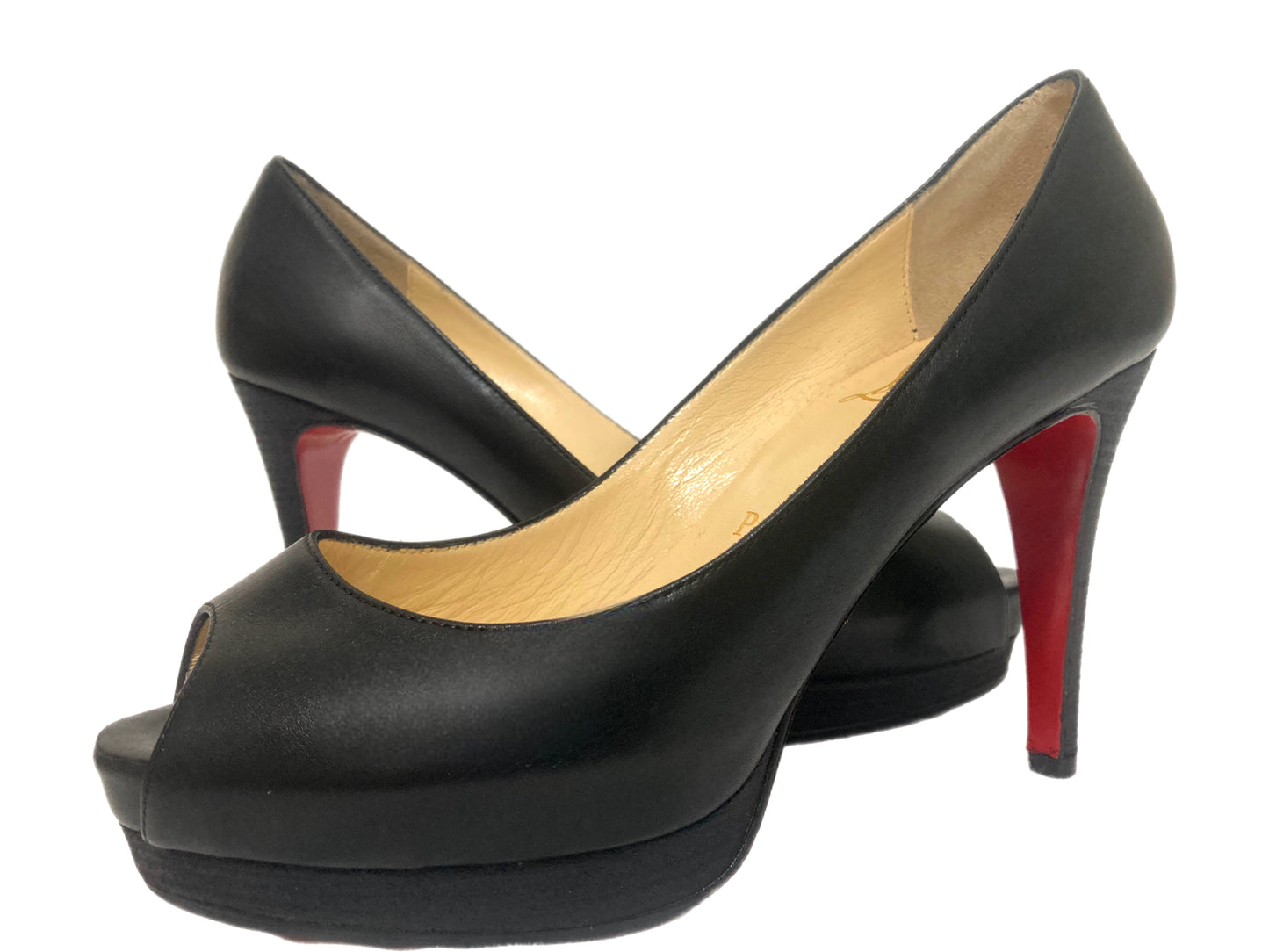 CHRISTIAN LOUBOUTIN Leather Peep Toe Pumps Black Size 35