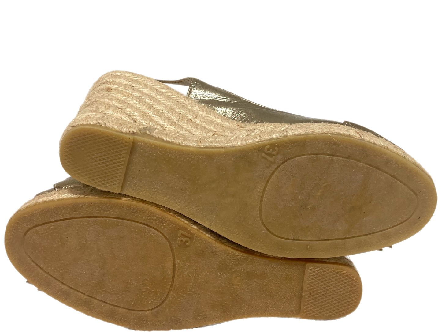 VALENTINO Leather Raffia Wedges Gold Size 37
