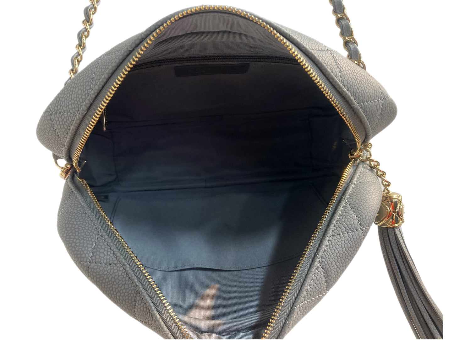 CHANEL Leather Quilted Camera Bag Gray