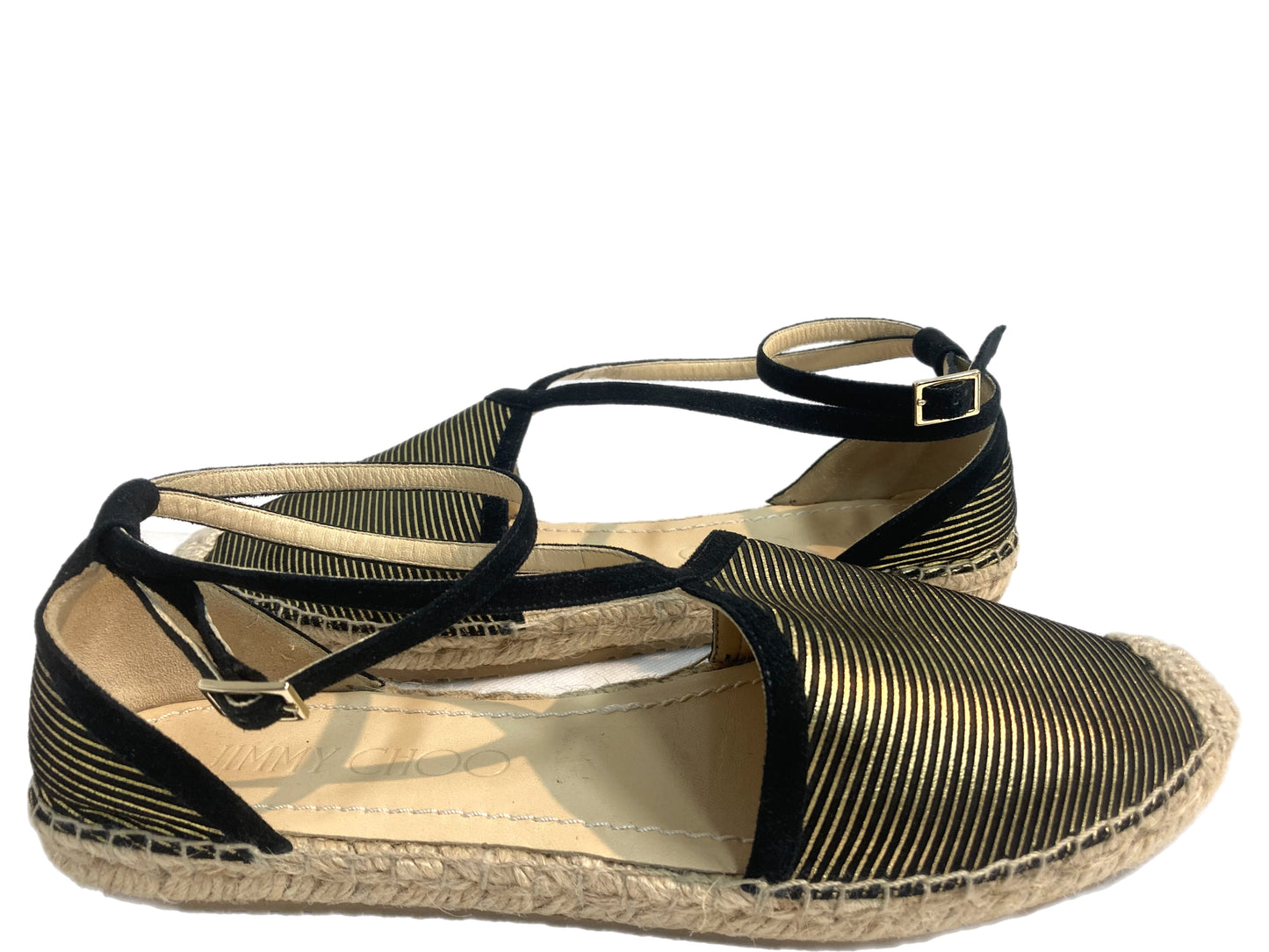 JIMMY CHOO Metallic Striped Espadrilles Gold Size 37.5