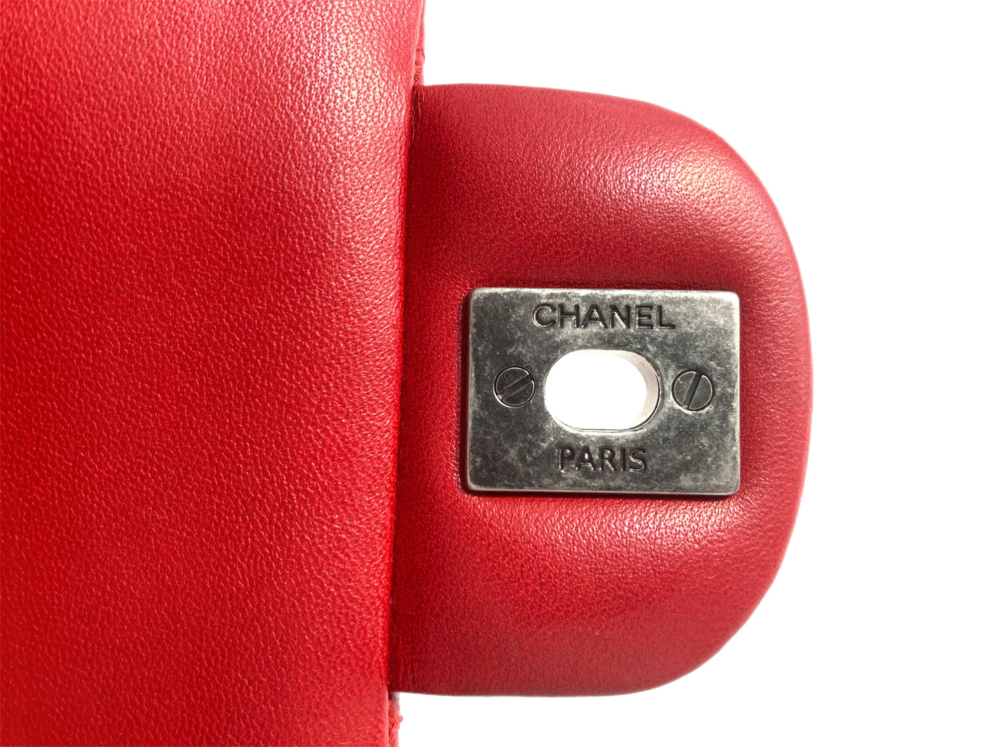 CHANEL Lambskin Leather Medium Double Flap Bag Red