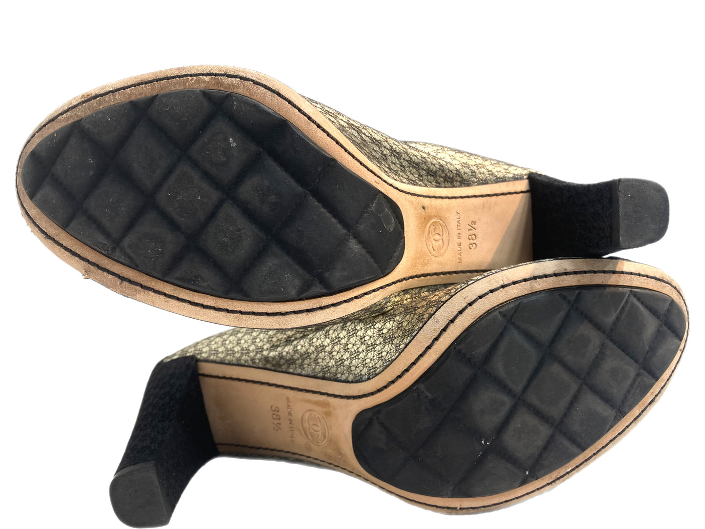 CHANEL Double CC Pumps Gold / Black Size 38.5