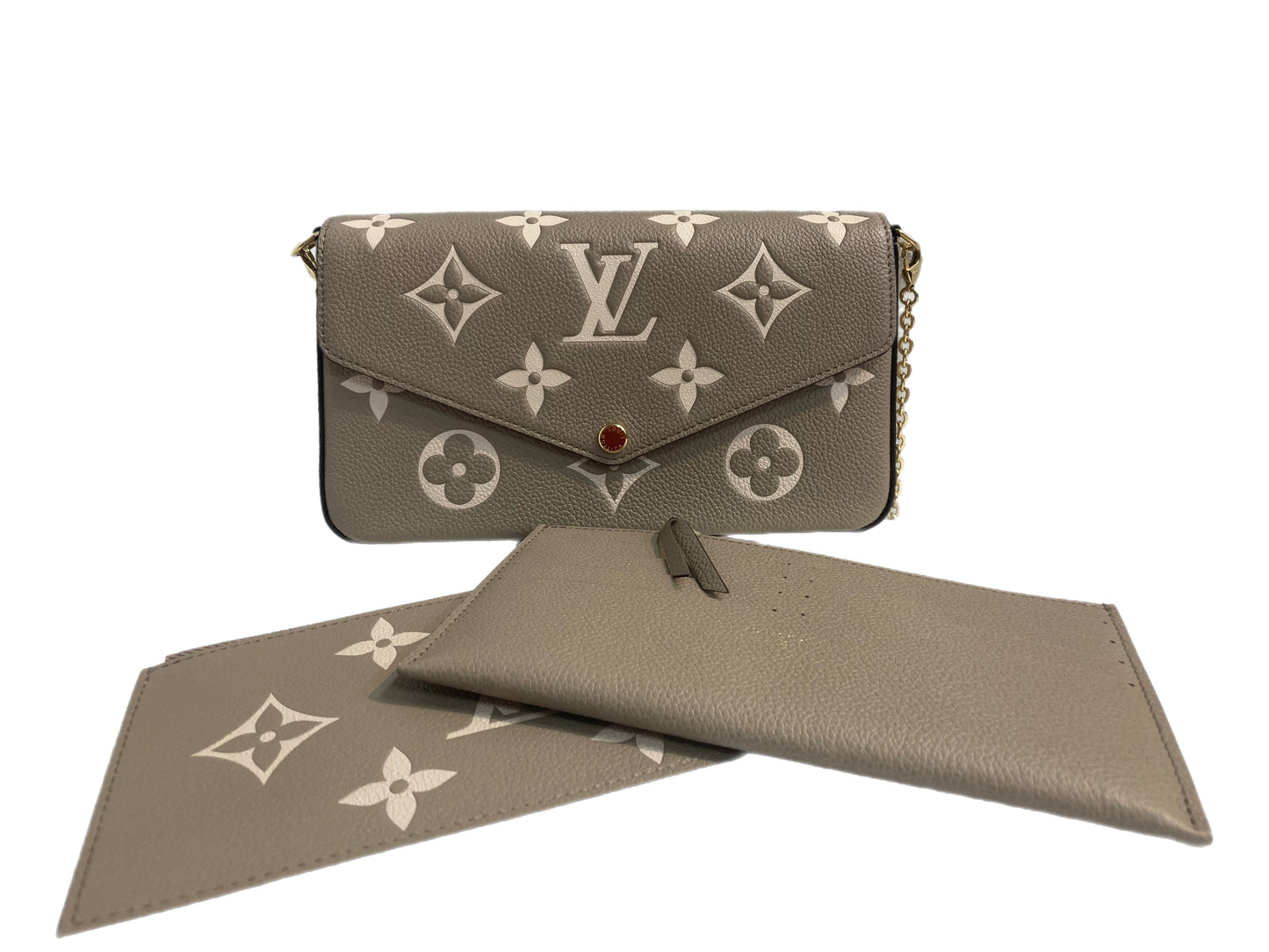 LOUIS VUITTON Monogram Empreinte Felicie Tourterelle Pochette Taupe