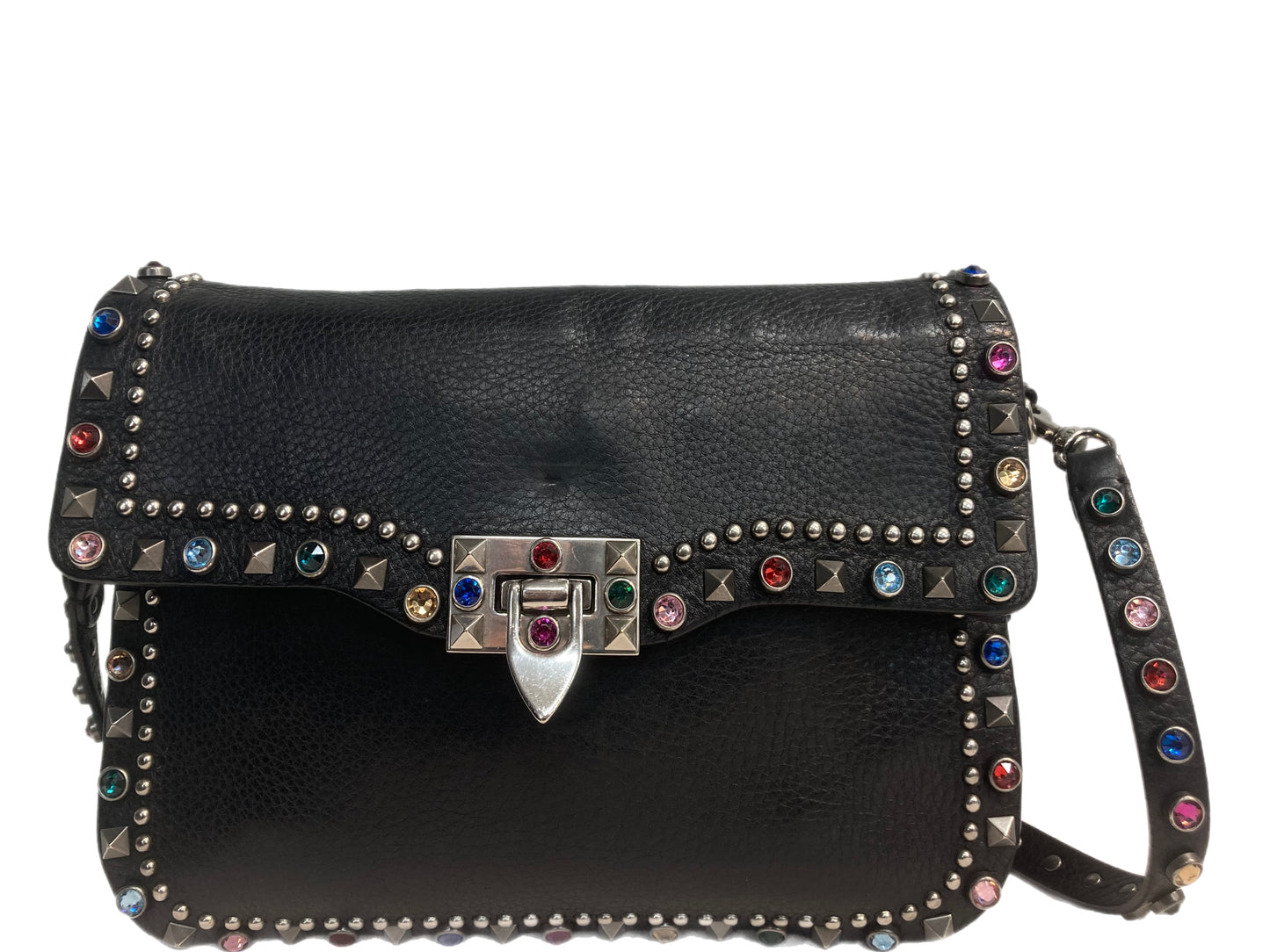 VALENTINO Leather Rockstud Saddle Bag Black