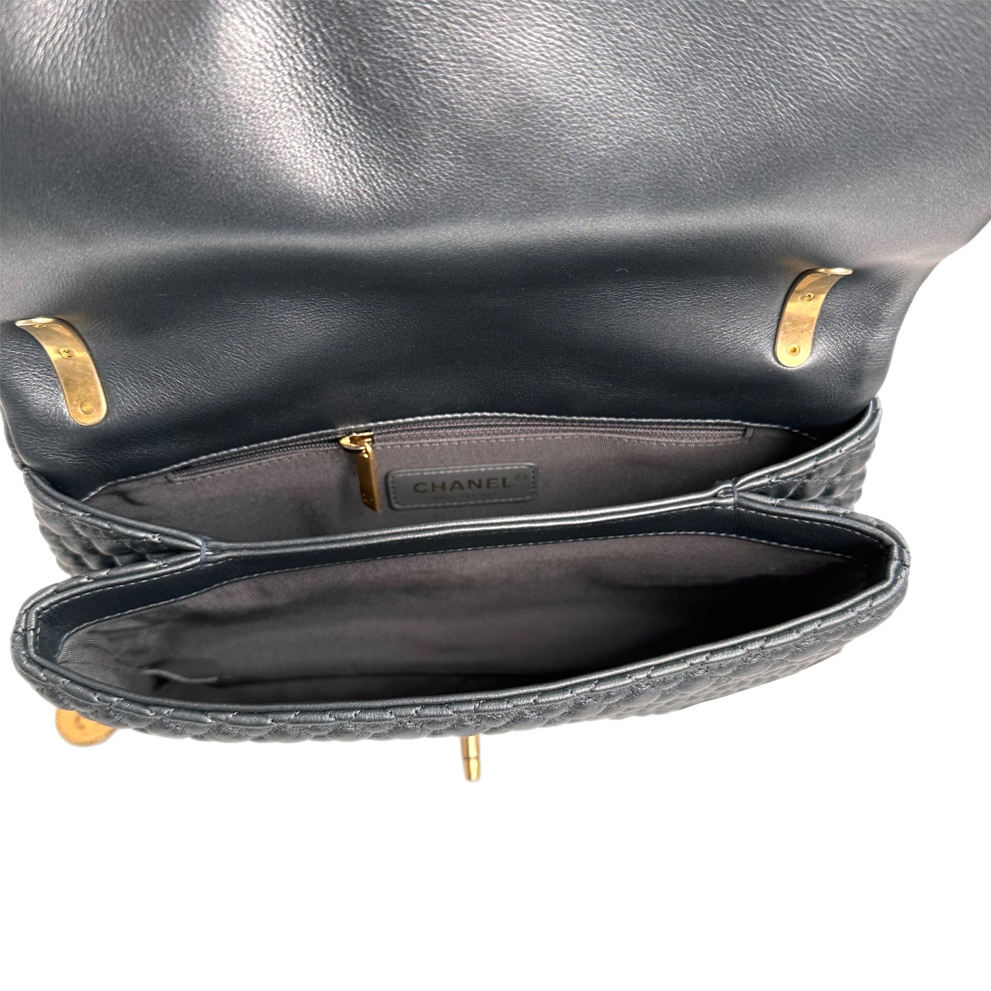 CHANEL Leather Timeless Classic Handbag Dark Gray
