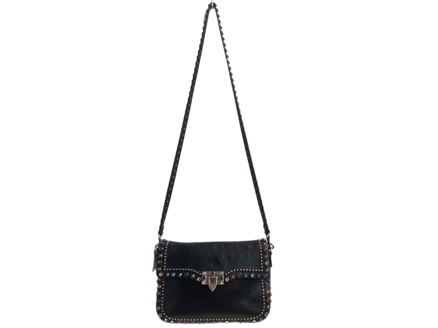 VALENTINO Leather Rockstud Saddle Bag Black