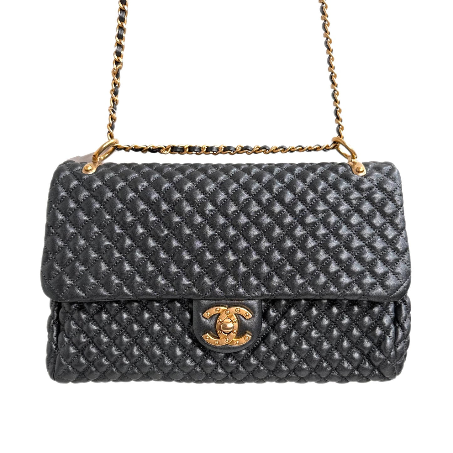 CHANEL Leather Timeless Classic Handbag Dark Gray