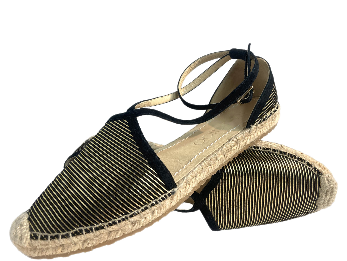 JIMMY CHOO Metallic Striped Espadrilles Gold Size 37.5
