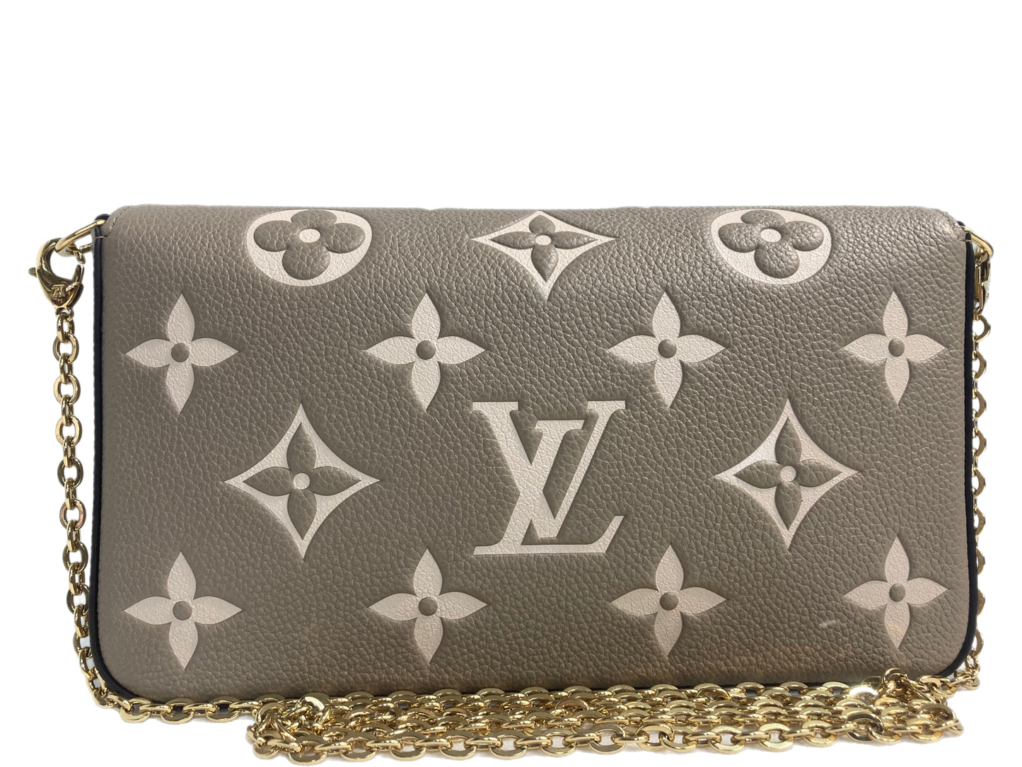 LOUIS VUITTON Monogram Empreinte Felicie Tourterelle Pochette Taupe