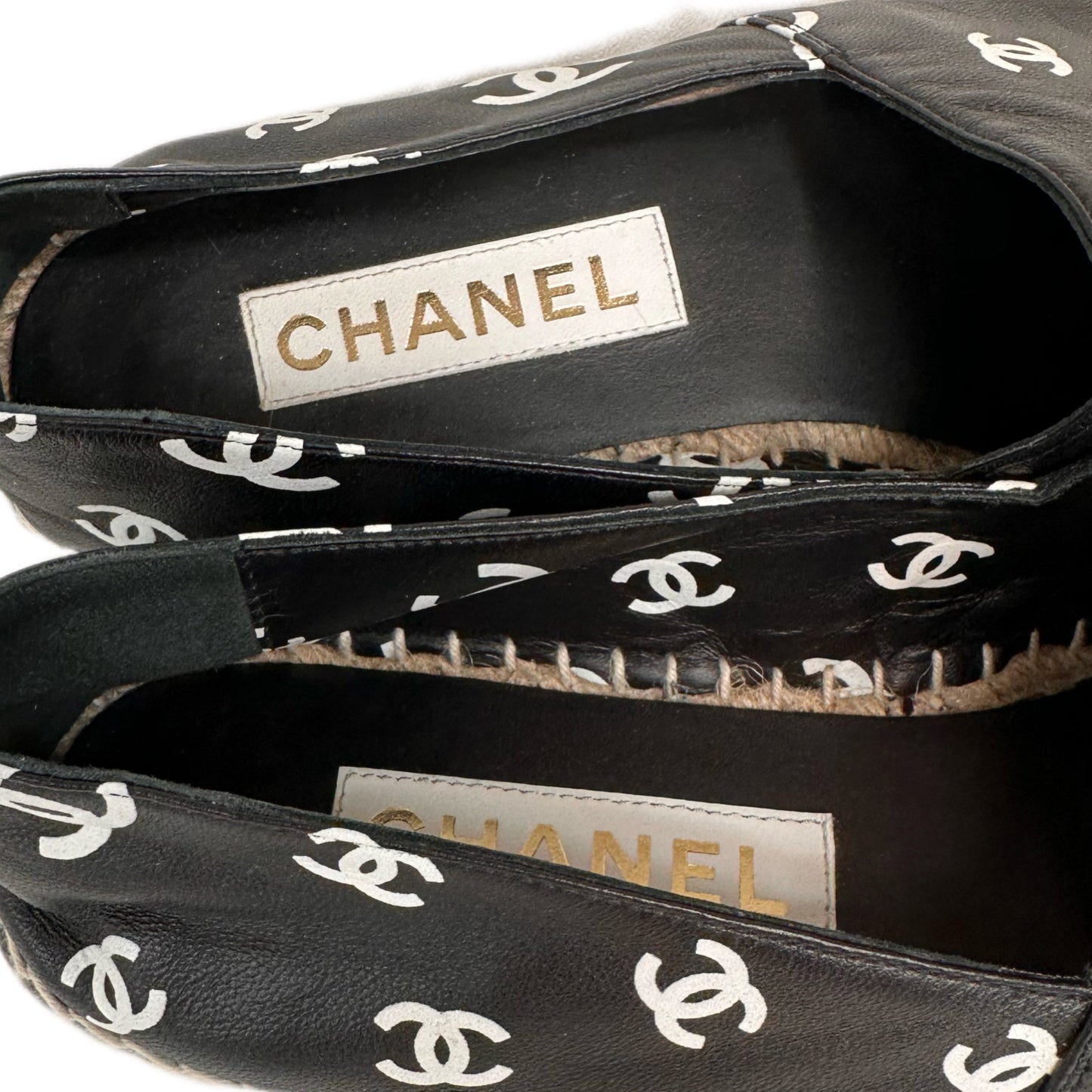 CHANEL Leather Interlocking CC Espadrilles Black Size 39