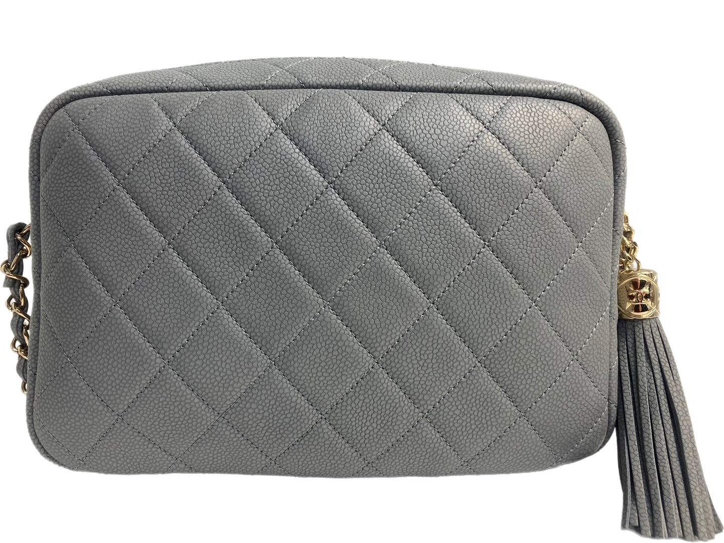 CHANEL Leather Quilted Camera Bag Gray