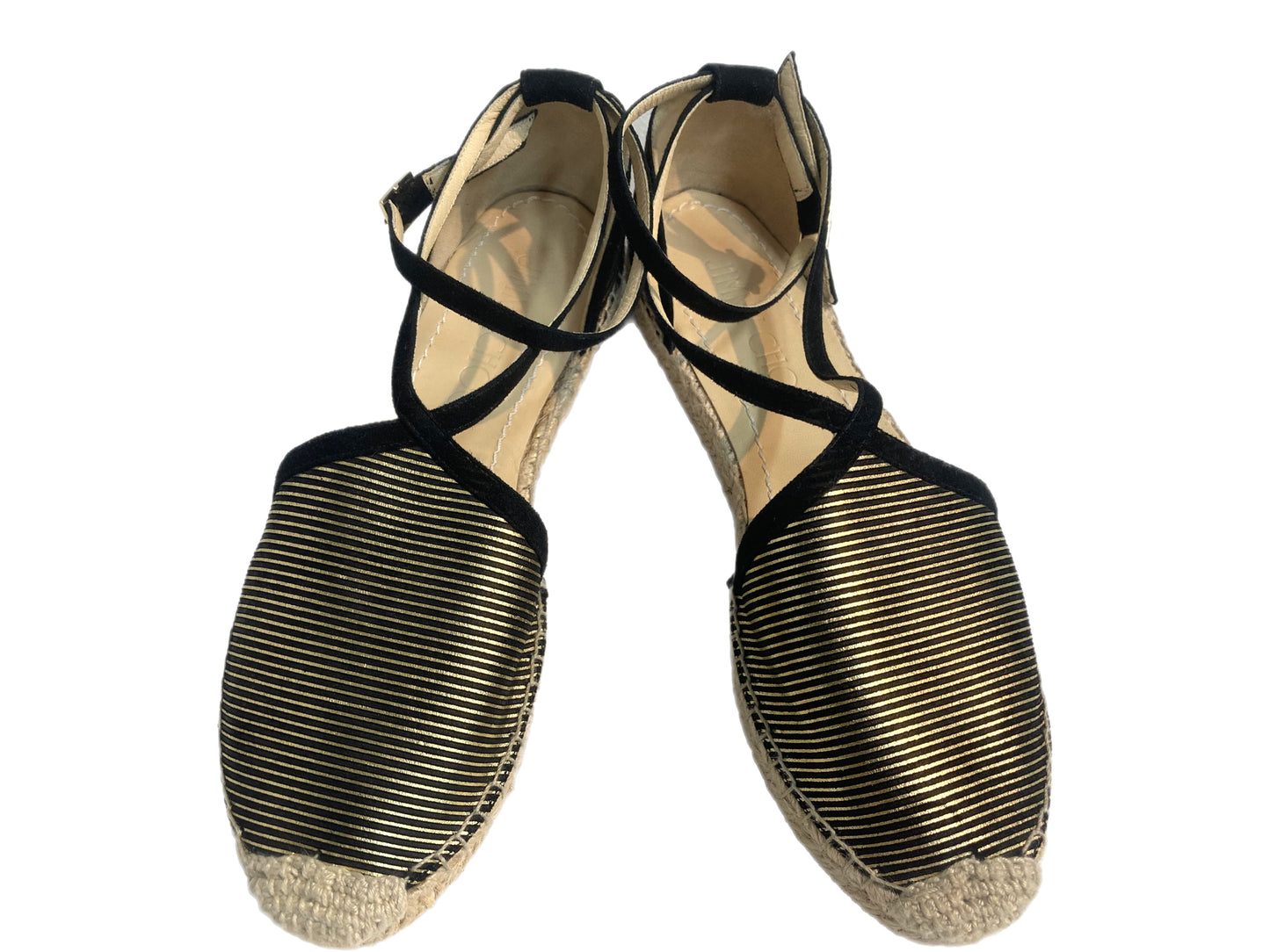 JIMMY CHOO Metallic Striped Espadrilles Gold Size 37.5