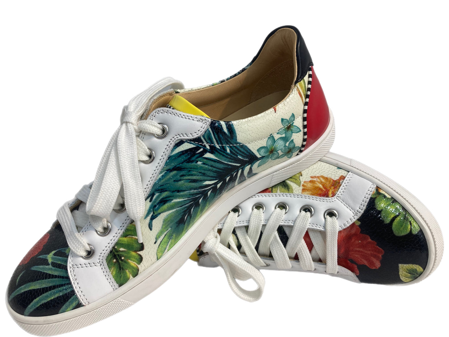 CHRISTIAN LOUBOUTIN Leather Floral Print Sneakers White Size 37.5