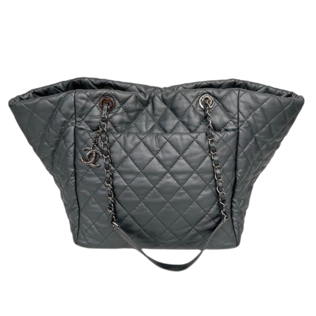 CHANEL Gray Lambskin Quilted Weekend Tote