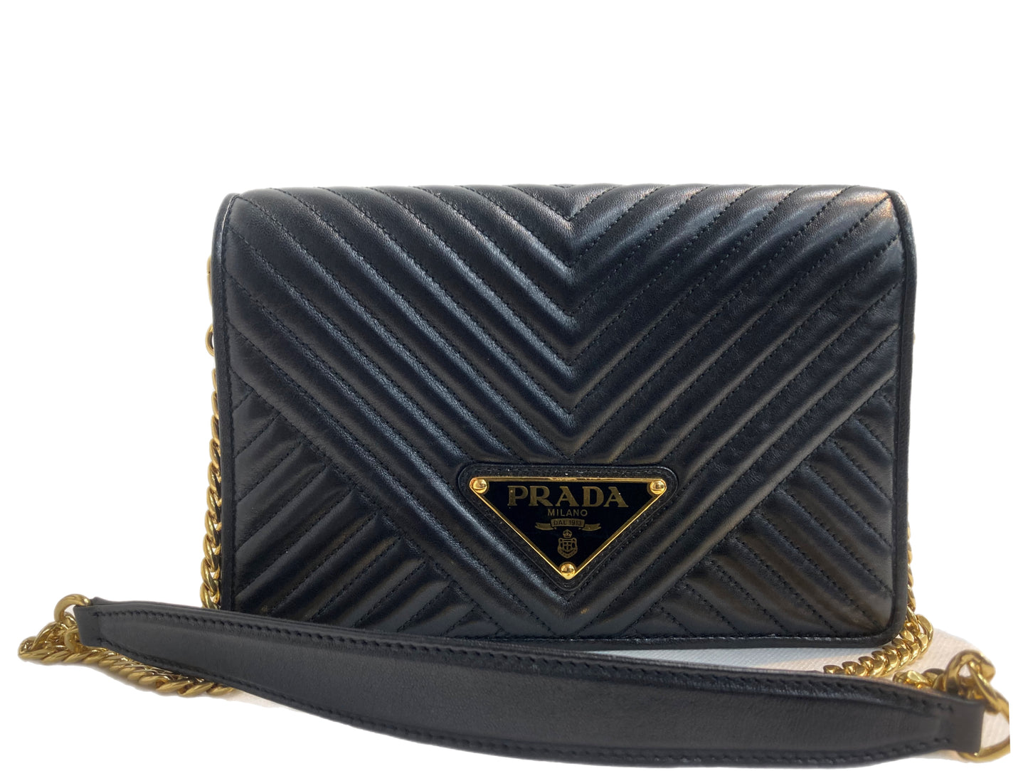 PRADA Leather Diagramme Crossbody Black