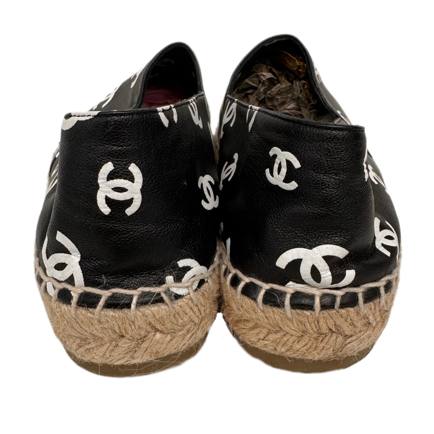 CHANEL Leather Interlocking CC Espadrilles Black Size 39