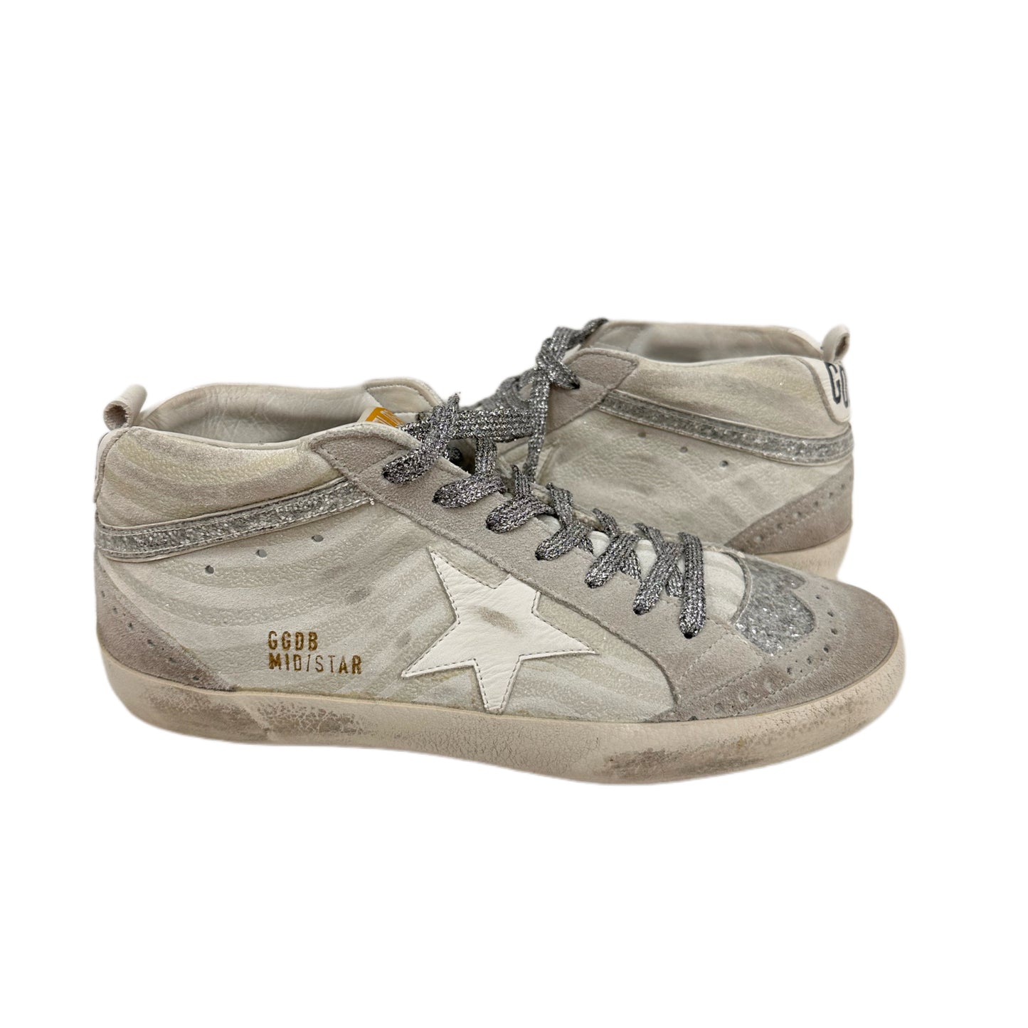 GOLDEN GOOSE Suede/ Glitter Mid Star Sneaker White/Silver